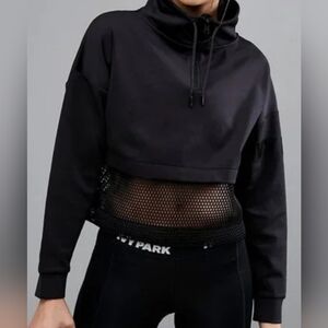 IVY PARK Mesh Panel Funnel Sweatshirt Black Sheer  Small